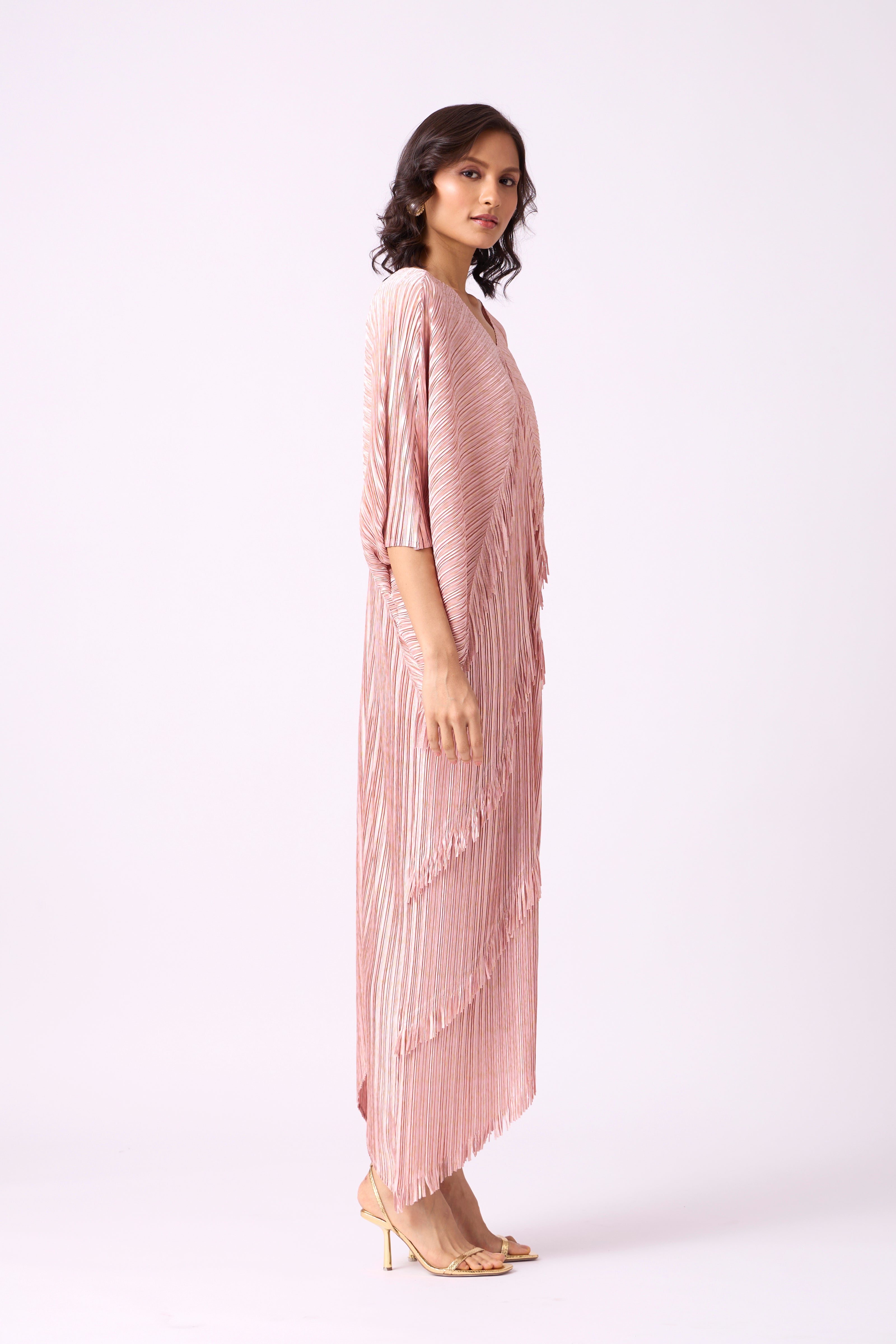 Kimono Fringe Dress - Metallic Pink