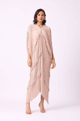 Kimono Fringe Dress - Metallic Nude Beige