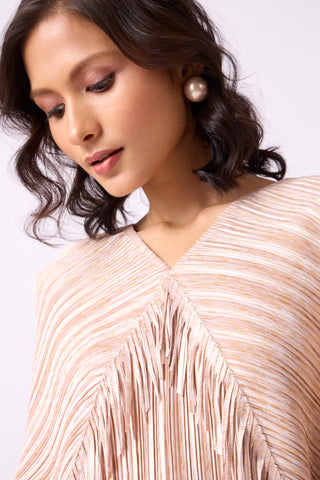 Kimono Fringe Dress - Metallic Nude Beige