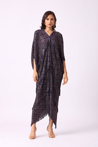 Kimono Fringe Dress - Metallic Dark Blue