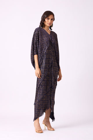 Kimono Fringe Dress - Metallic Dark Blue