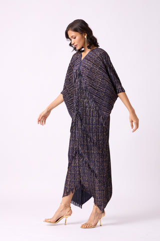 Kimono Fringe Dress - Metallic Dark Blue