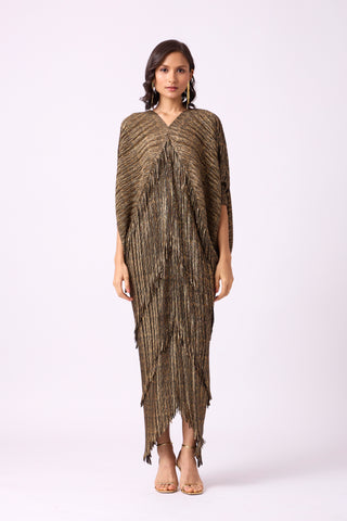 Kimono Fringe Dress - Metallic Olive