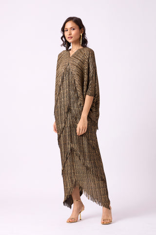 Kimono Fringe Dress - Metallic Olive