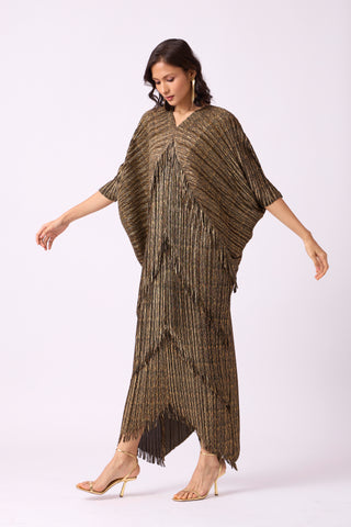 Kimono Fringe Dress - Metallic Olive