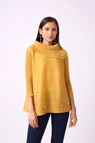Hazel Pearled Top - Tuscan Yellow
