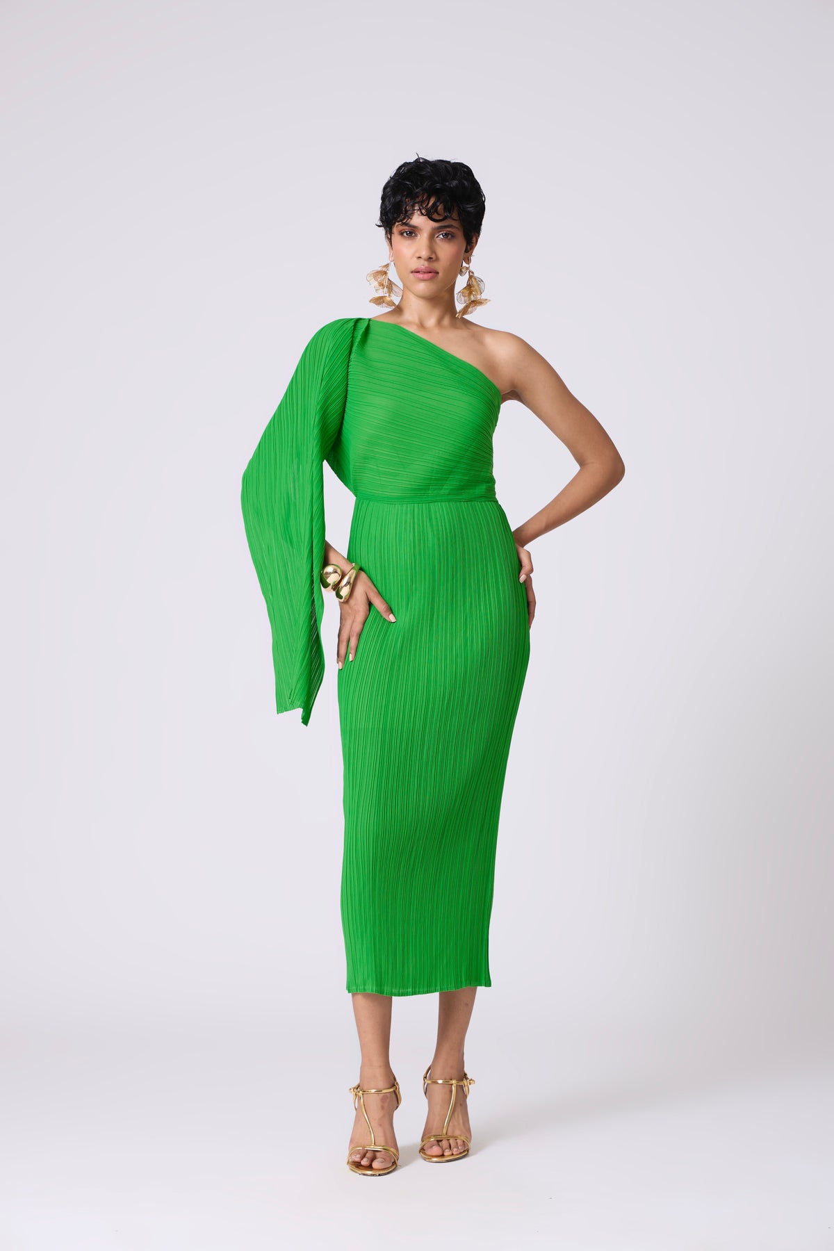 Kelly One Shoulder Dress - Bright Green