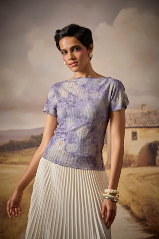 Leona Print Top - Blue Lilac