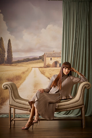 Celestine Satin Overlay Dress - Taupe