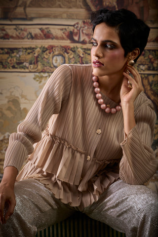 Tia Ruffle Top - Light Taupe