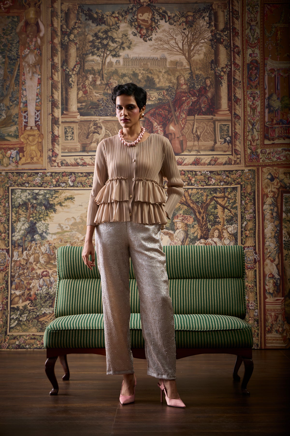 Tia Ruffle Top - Light Taupe
