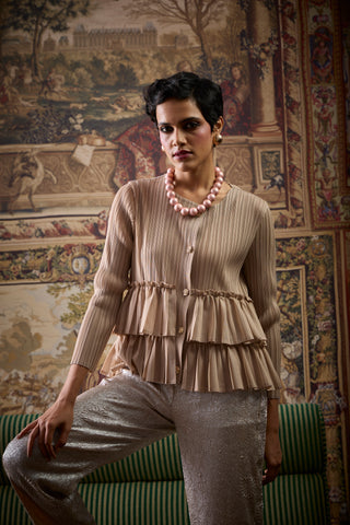 Tia Ruffle Top - Light Taupe