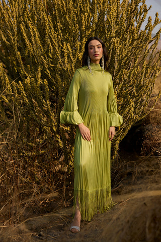 Ariane Fringe Maxi Dress - Pear Green