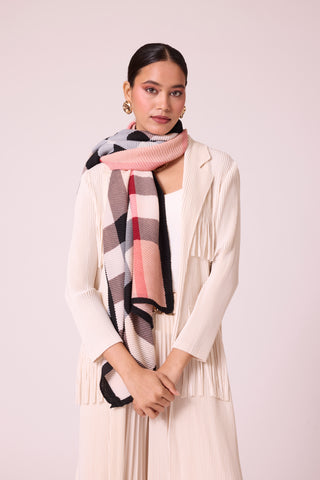 Checks Printed Scarf - Ivory Apricot Black
