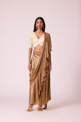 Lila Drape Saree with Blouse - Gold