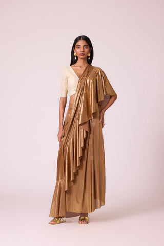 Lila Drape Saree with Blouse - Gold