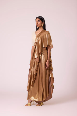 Lila Drape Saree with Blouse - Gold