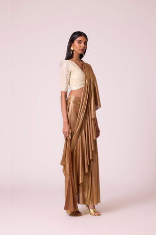 Lila Drape Saree with Blouse - Gold