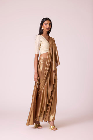 Lila Drape Saree with Blouse - Gold