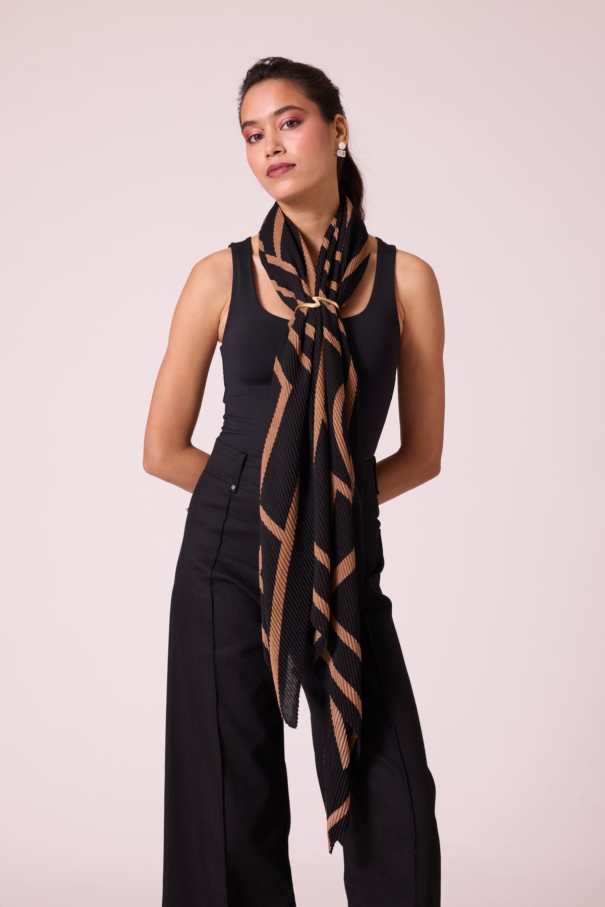 Printed Scarf - Black & Mocha