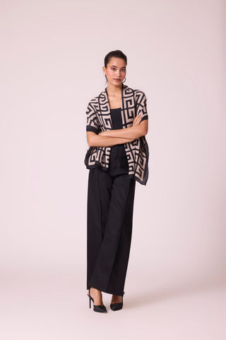 Printed Scarf - Beige & Black