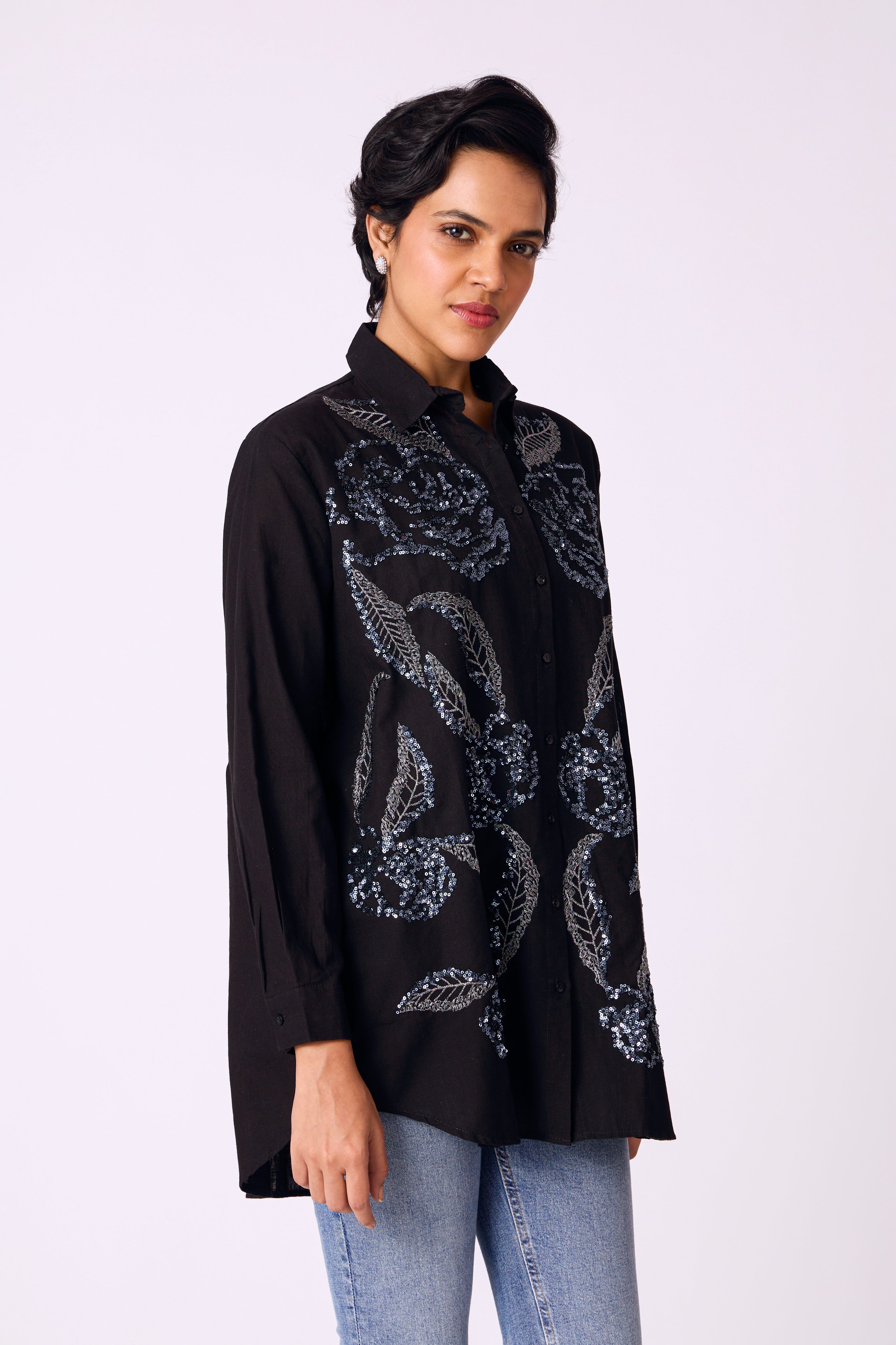 Tahira Embroidered Shirt - Black