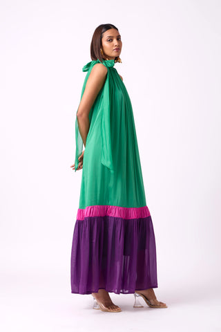 Victoria Organza Dress - Bright Green + Azalea Pink + Purple