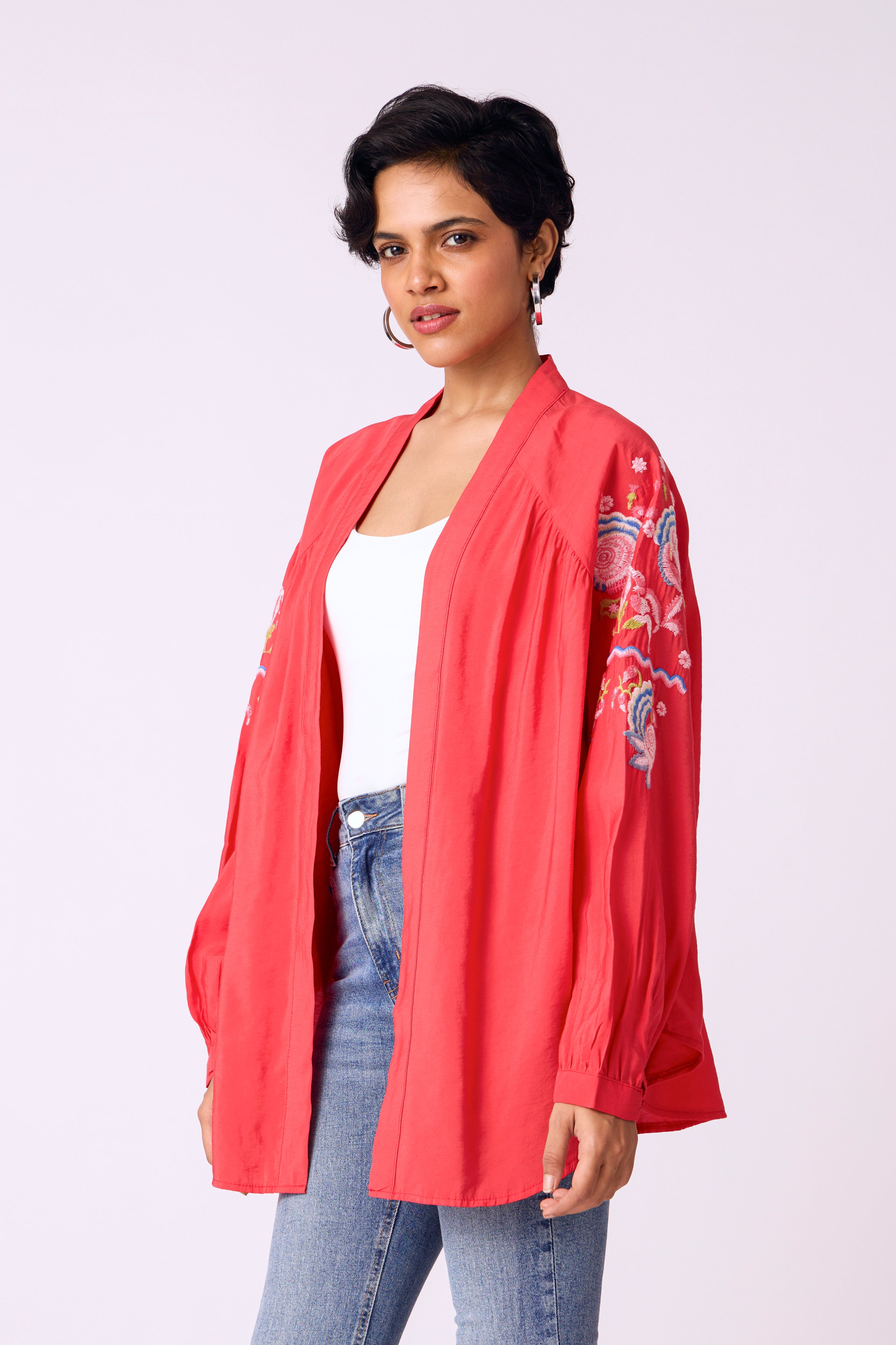 Yara Embroidered Overlay - Coral Red