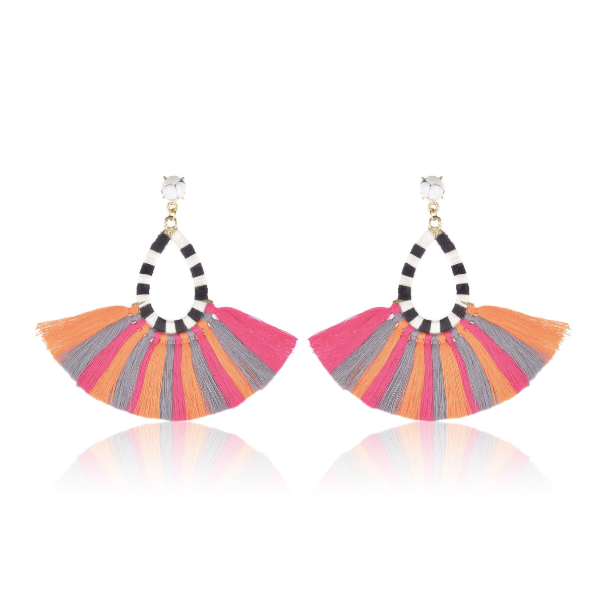 Hawaiian Fringe Earrings - Pink & Orange