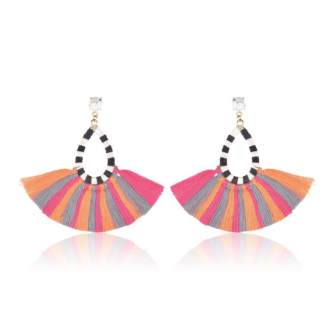 Hawaiian Fringe Earrings - Pink & Orange