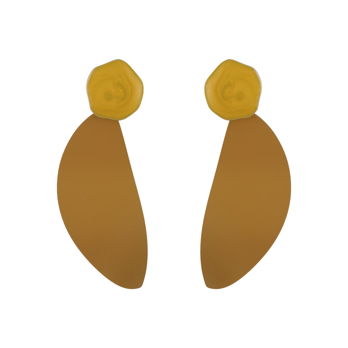 Enamel Leaf Drop Earrings - Mustard