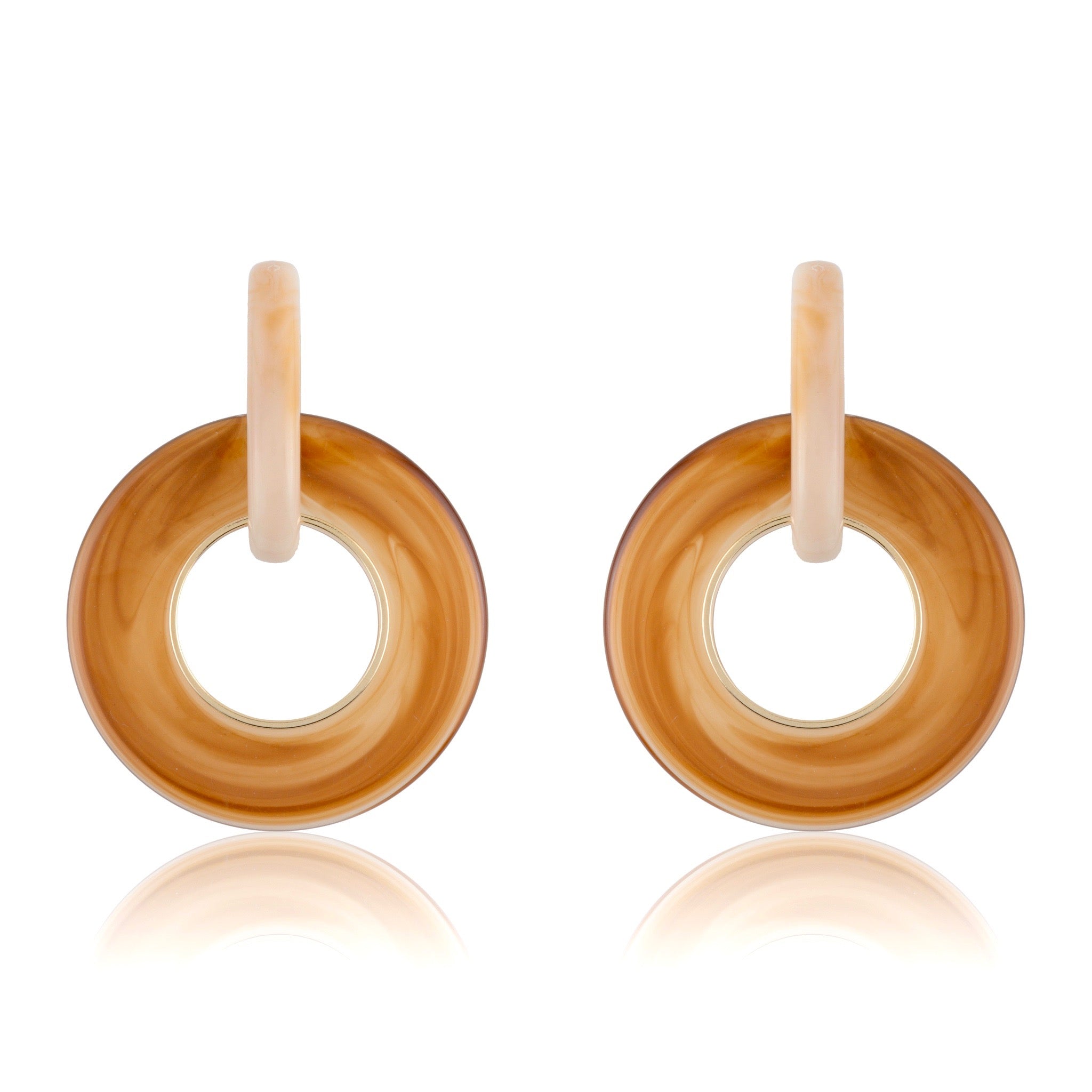 Beige & Brown Loop + Perspex Circle Earrings