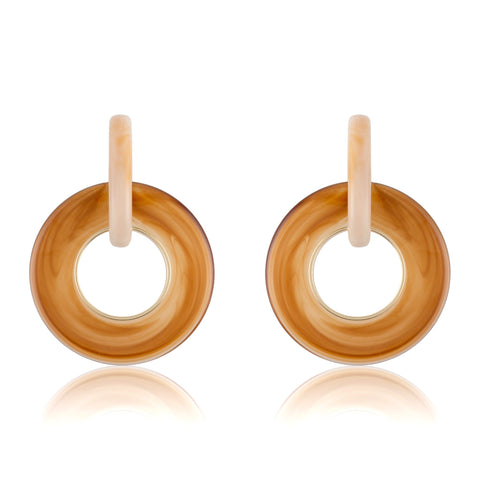 Beige & Brown Loop + Perspex Circle Earrings