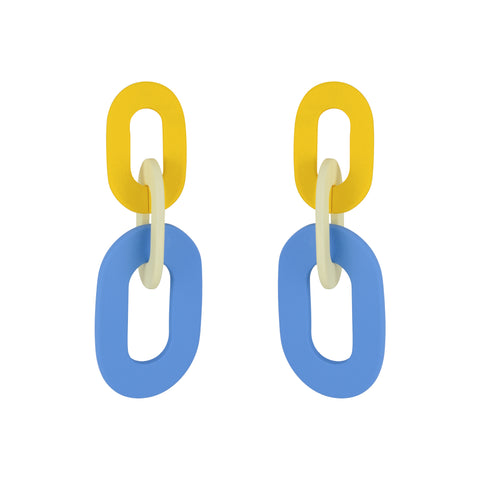 Matte Chain Link Earrings - Yellow & Blue