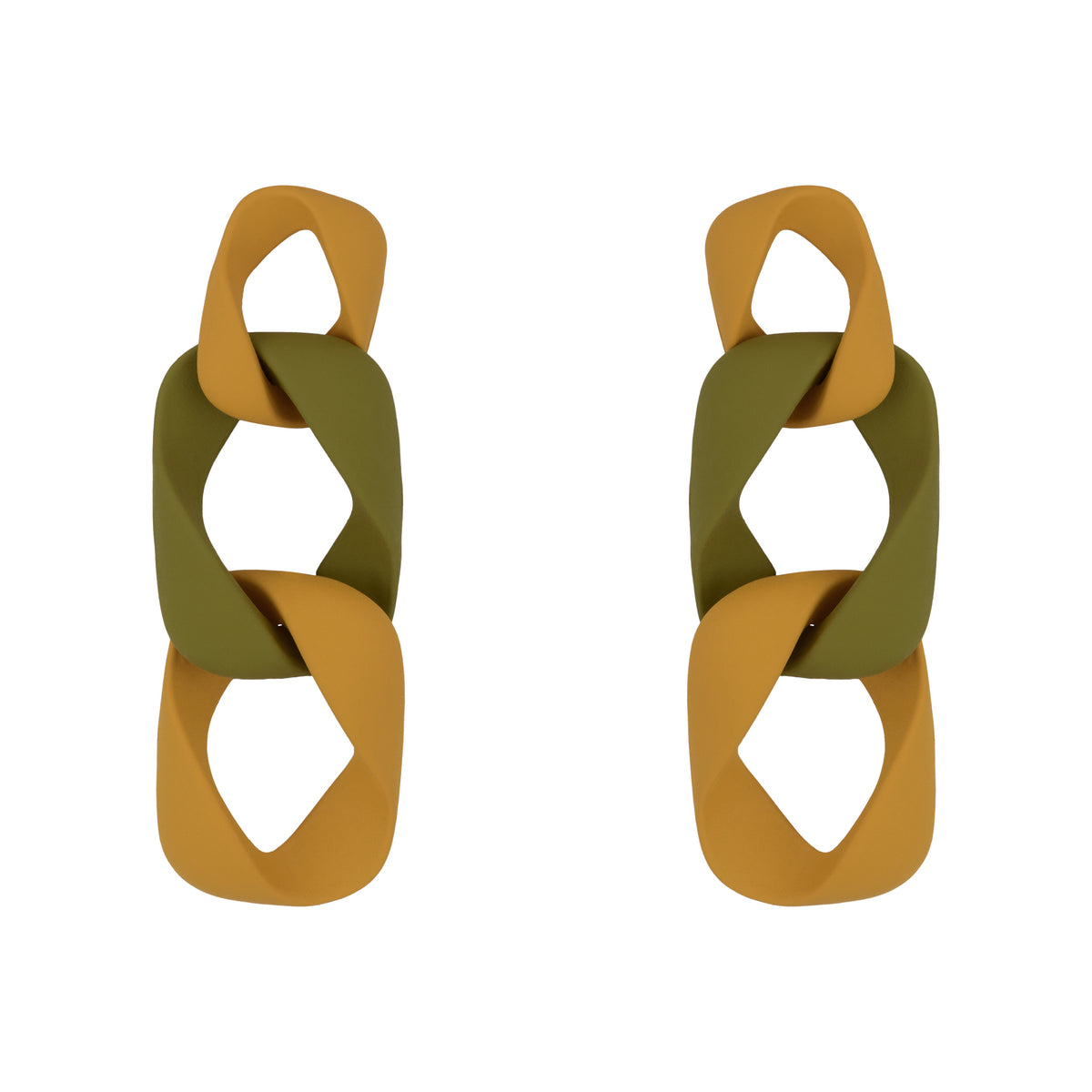 Rectangular Matte Chain Link Earrings - Green & Mustard