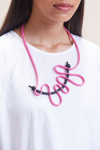 River Necklace - Bright Pink & Black