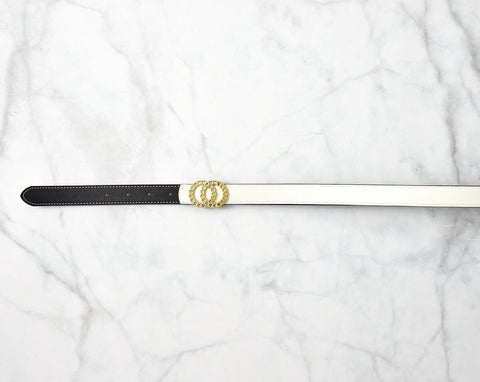 Reverisible Round Buckle Belt   - White/Black