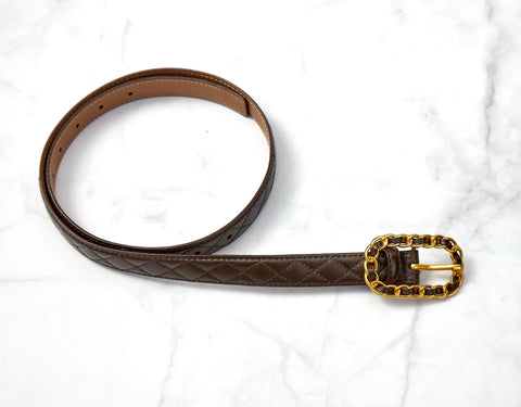 Quilted Leather Belt - Dark Brown