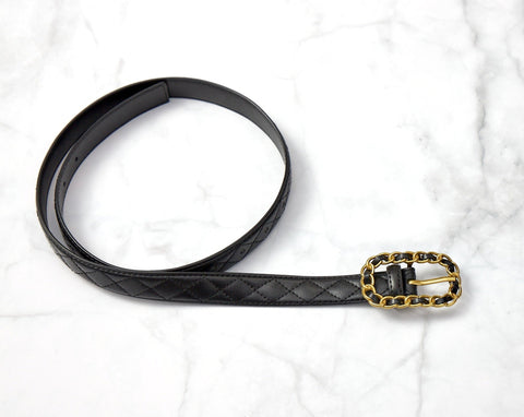 Quilted Leather Belt - Black