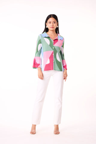 Maise Abstract Print Shirt - Green/ Pink