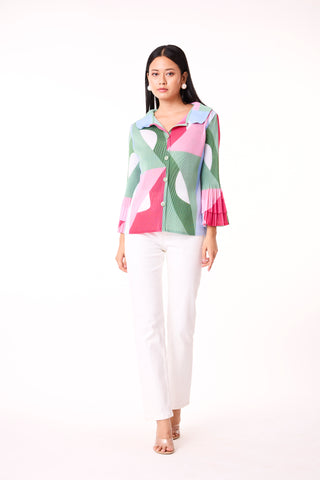 Maise Abstract Print Shirt - Green/ Pink