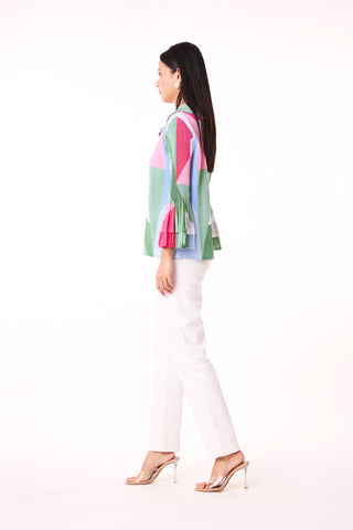 Maise Abstract Print Shirt - Green/ Pink