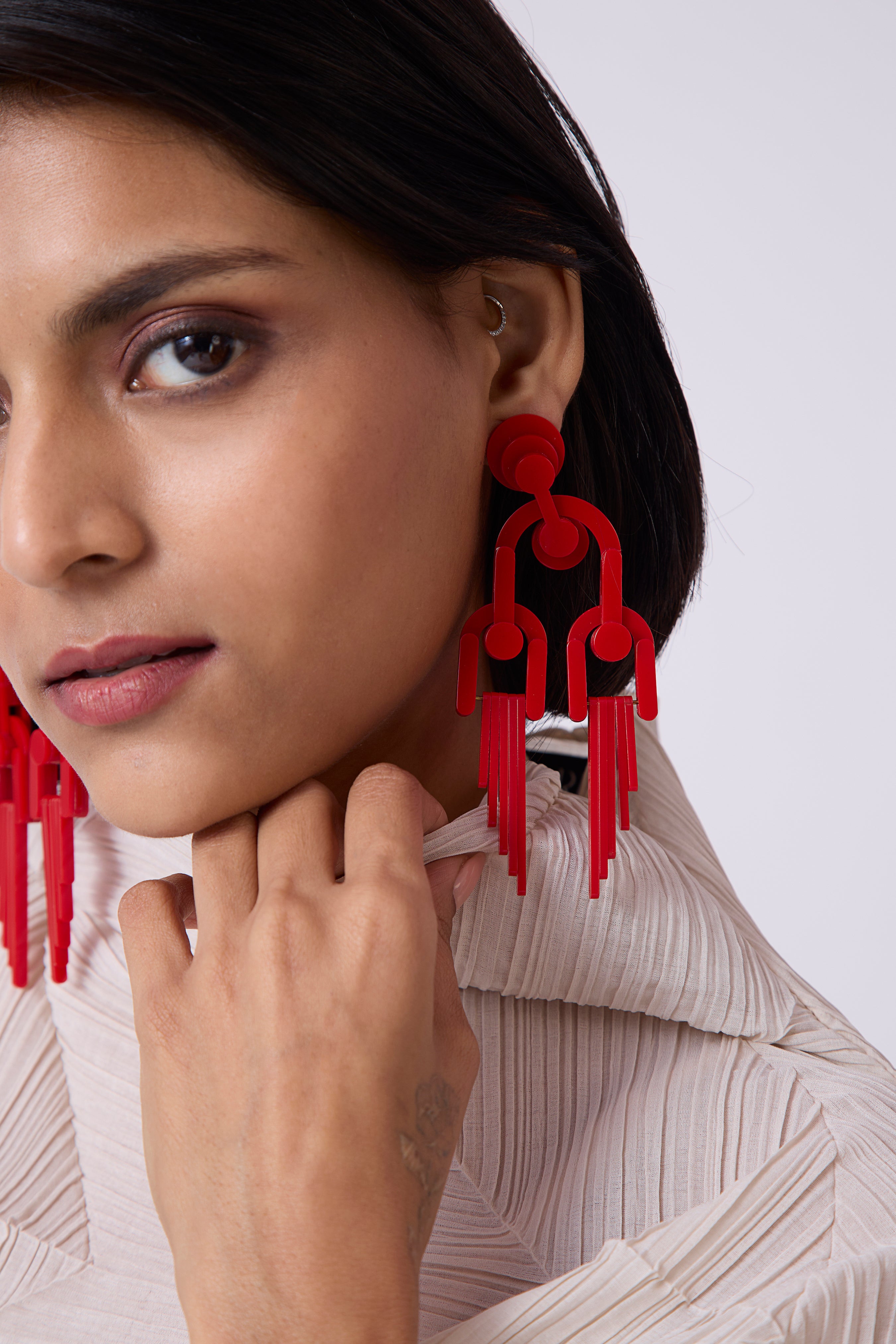 Cladogram Earrings - Red