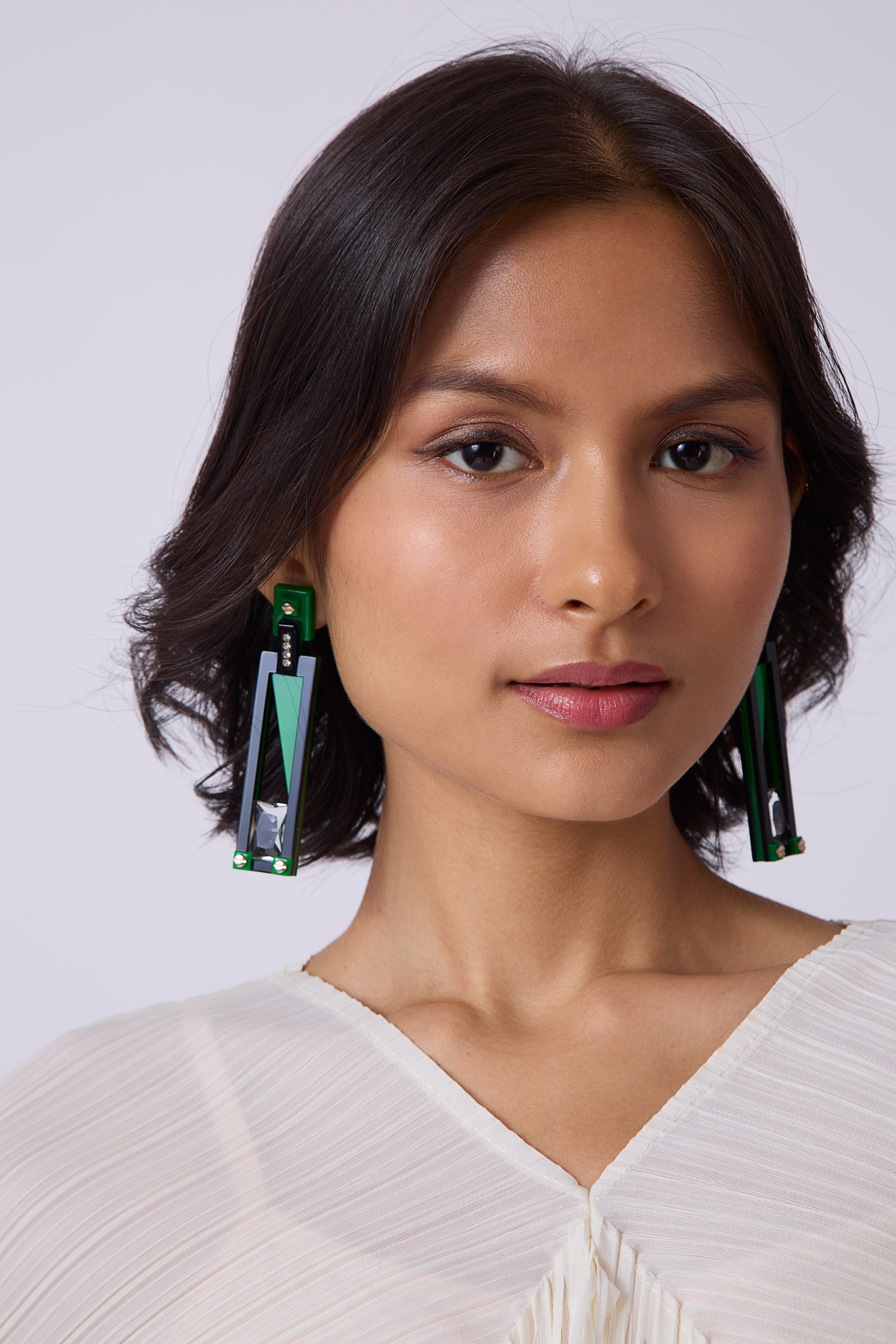 Art Deco Geometry Earrings - Green & Black