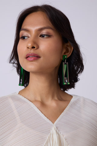 Art Deco Geometry Earrings - Green & Black