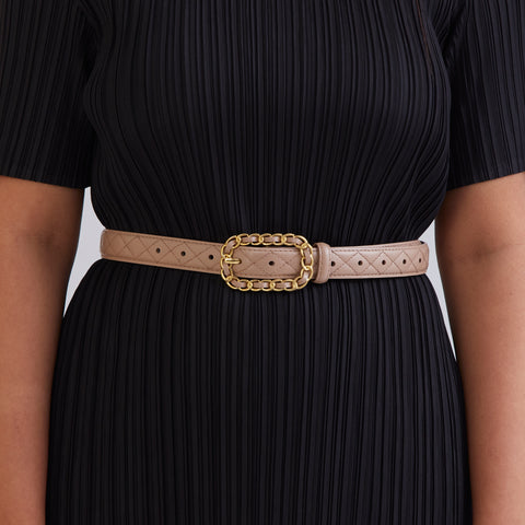 Quilted Leather Belt - Nude Beige