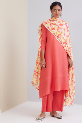 Chevron Printed Muslin Silk - Pink & Yellow