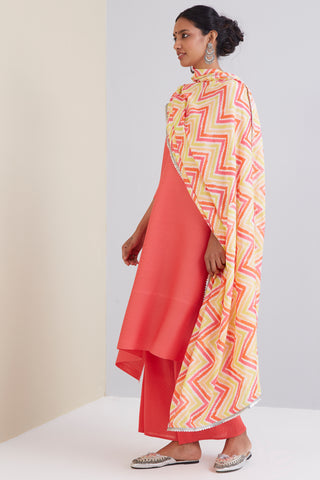 Chevron Printed Muslin Silk - Pink & Yellow