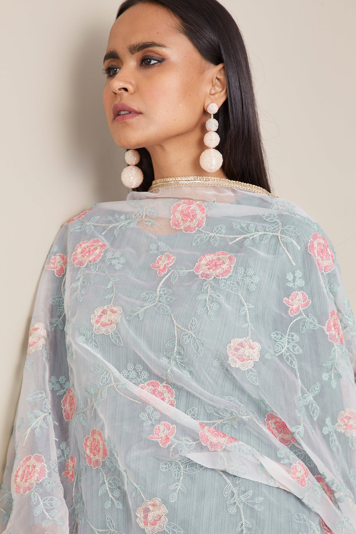 Organza Embroidered Dupatta - Light Pink