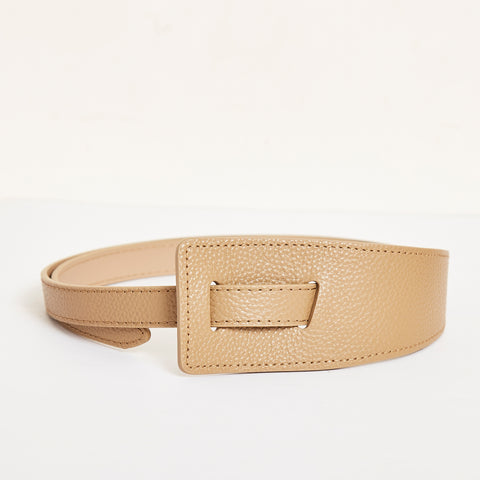 Textured Self Knot Leather Belt - British Khaki